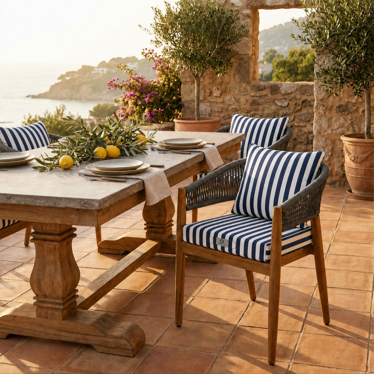 Garden Chair Cushion Set 40x40 Navy Blue Stripe