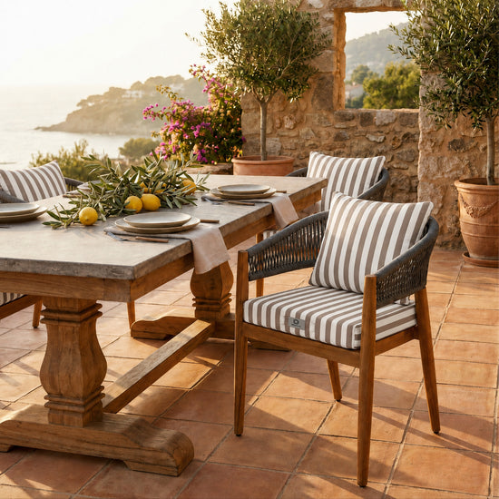 Ensemble Coussins Chaise Jardin 40x40 Rayure Beige - Premium 270g (Assise + Dossier)