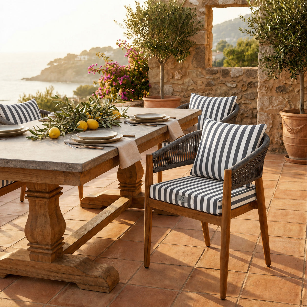 Garden Chair Cushion Set 40x40 Dark Grey Stripe
