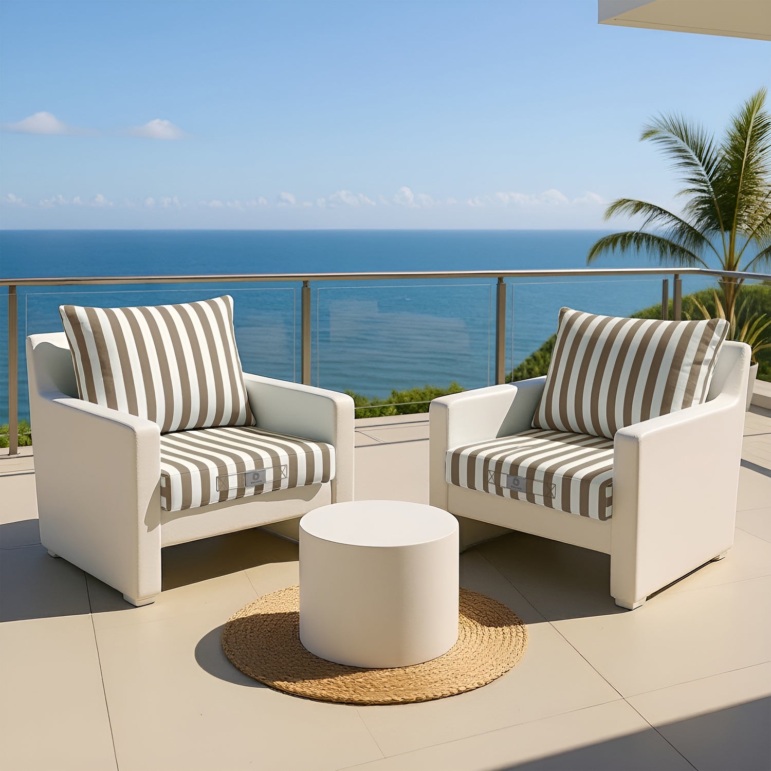 Coussins pour salon de jardin déhoussable 60x60cm - Rayure Beige - Deco-arts.fr