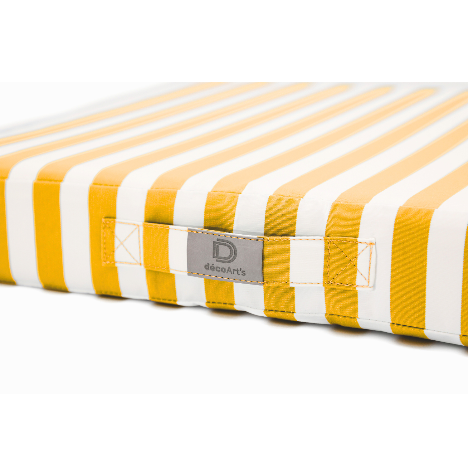 Coussins pour salon de jardin déhoussable 60x60cm - Rayure Jaune - Deco-arts.fr