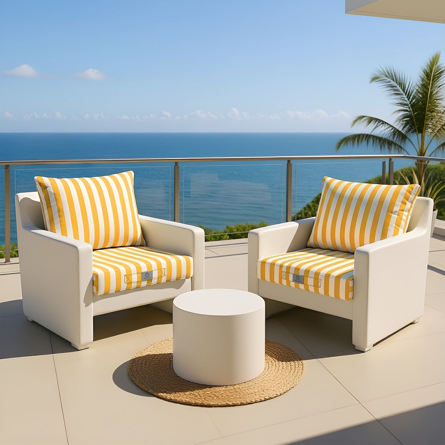 Coussins pour salon de jardin déhoussable 60x60cm - Rayure Jaune - Deco-arts.fr