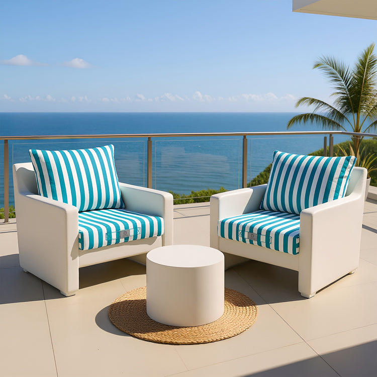 Coussins pour salon de jardin déhoussable 50x50cm - Rayure Turquoise - Deco-arts.fr