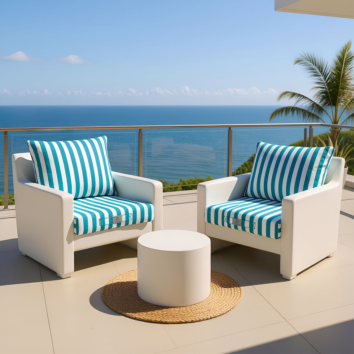 Coussins pour salon de jardin déhoussable 60x60cm - Rayure Turquoise - Deco-arts.fr