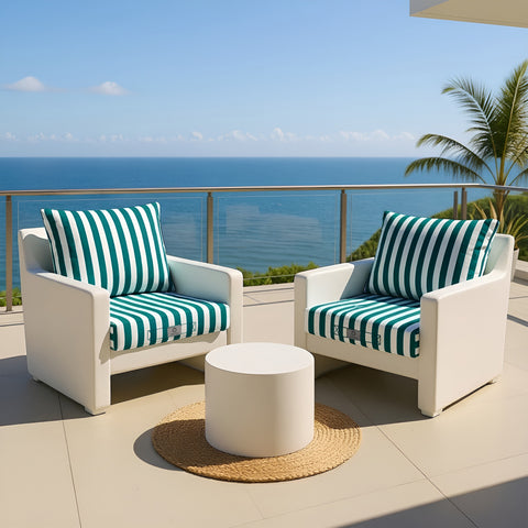 Coussins pour salon de jardin déhoussable 60x60cm - Rayure Vert