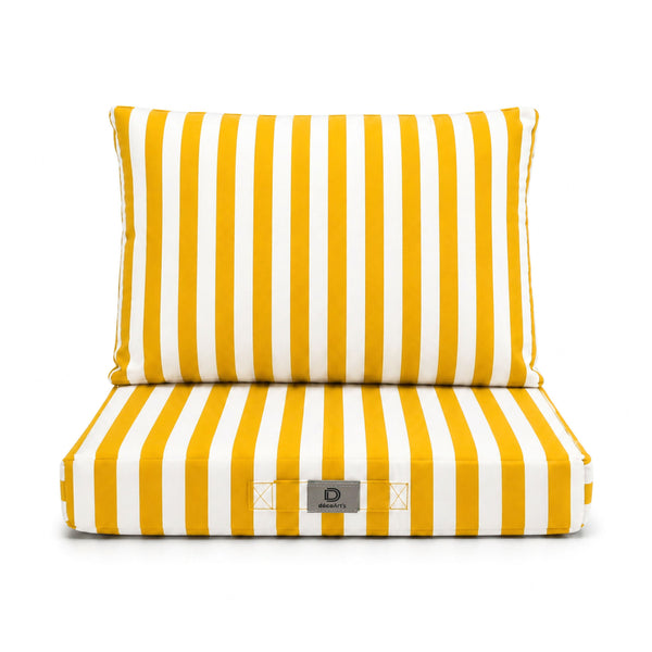 Ensemble Coussins Salon Jardin 60x60 Rayure Jaune - Premium 270g (Assise + Dossier)
