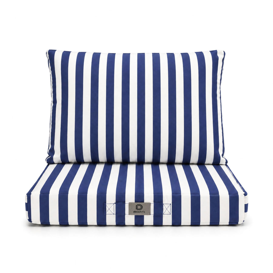 Ensemble Coussins Chaise Jardin 40x40 Rayure Bleu Marine, tissu anti-UV et déperlant