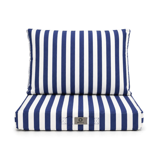 Ensemble Coussins Salon Jardin 60x60 Rayure Bleu Marine - Premium 270g (Assise + Dossier)