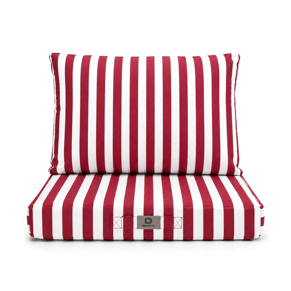 Ensemble Coussins Salon Jardin 50x50 Rayure Rouge - Premium 270g (Assise + Dossier)