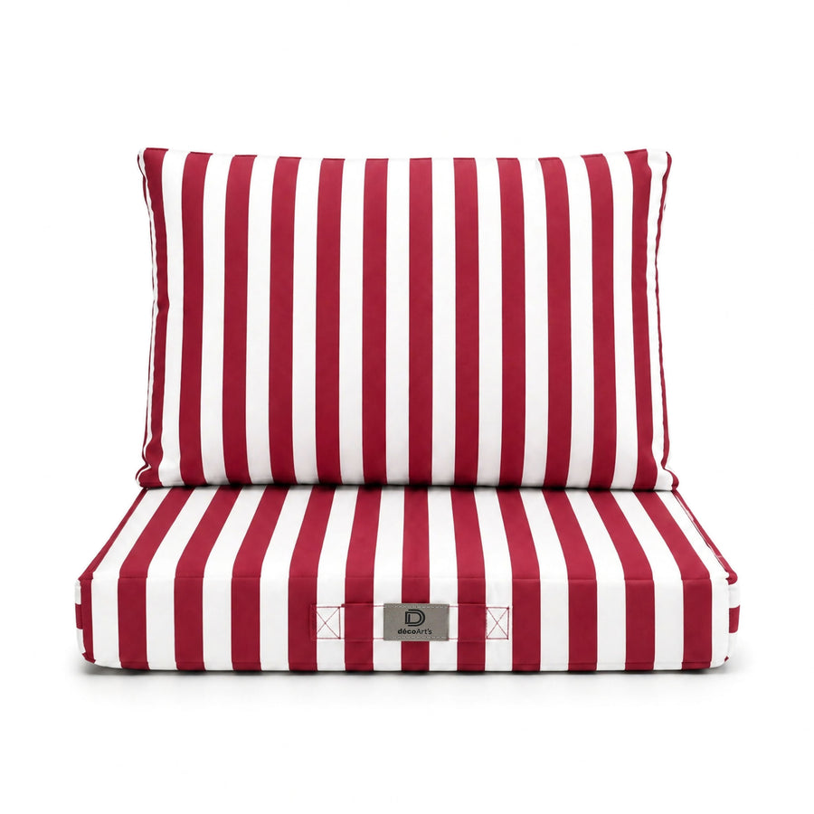 Ensemble Coussins Chaise Jardin 40x40 Rayure Rouge, tissu anti-UV et déperlant