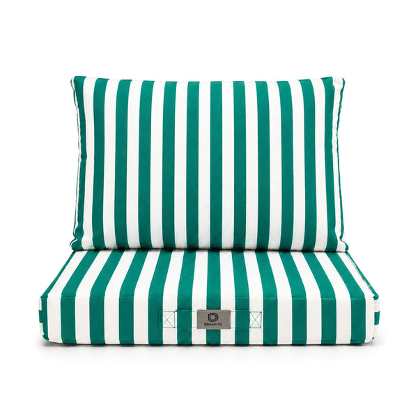 Ensemble Coussins Salon Jardin 60x60 Rayure Vert - Premium 270g (Assise + Dossier)