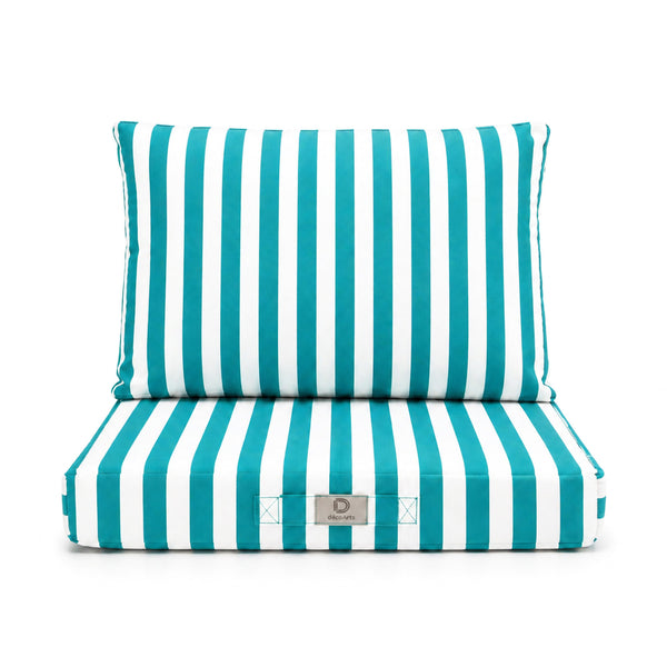 Ensemble Coussins Salon Jardin 50x50 Rayure Turquoise - Premium 270g (Assise + Dossier)
