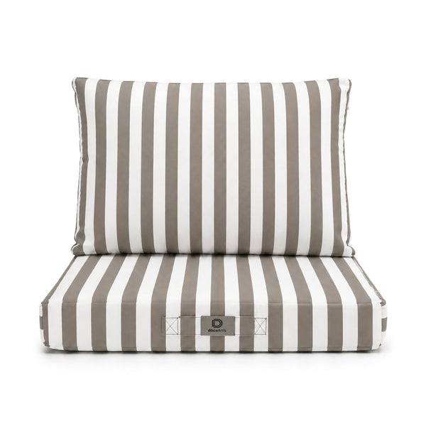 Ensemble Coussins Salon Jardin 60x60 Rayure Beige - Premium 270g (Assise + Dossier)