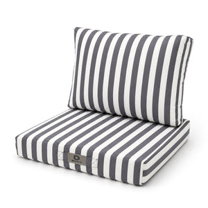Ensemble Coussins Salon Jardin 50x50 Rayure Gris Foncé - Premium 270g (Assise + Dossier)