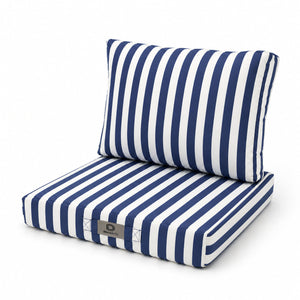 Ensemble Coussins Salon Jardin 50x60 Rayure Bleu Marine - Premium 270g (Assise + Dossier)