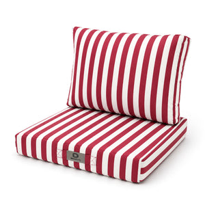 Ensemble Coussins Salon Jardin 50x60 Rayure Rouge - Premium 270g (Assise + Dossier)