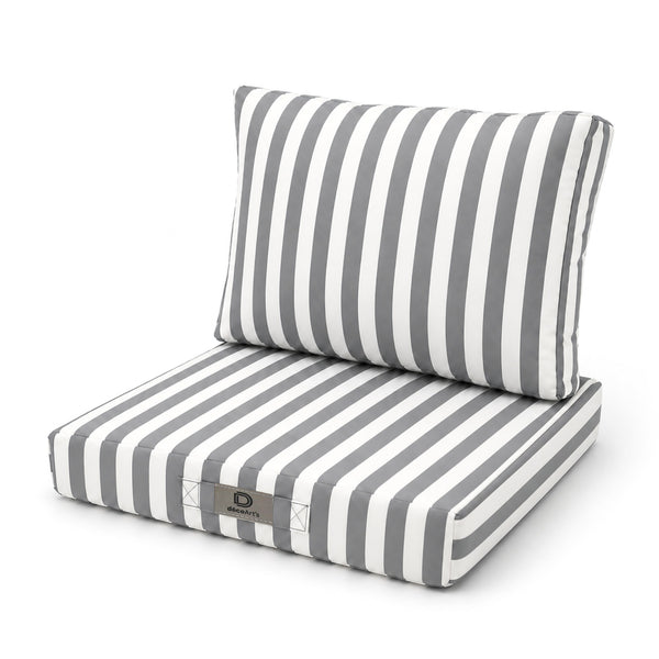 Ensemble Coussins Chaise Jardin 40x40 Rayure Gris Clair - Premium 270g (Assise + Dossier)