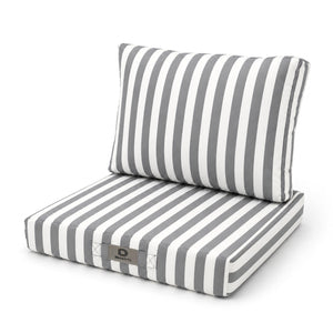 Ensemble Coussins Salon Jardin 60x60 Rayure Gris Clair - Premium 270g (Assise + Dossier)