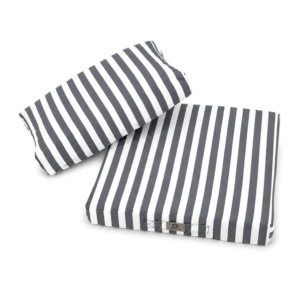 Ensemble Coussins Salon Jardin 60x60 Rayure Gris Foncé - Premium 270g (Assise + Dossier)