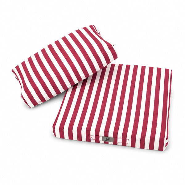 Ensemble Coussins Salon Jardin 60x60 Rayure Rouge - Premium 270g (Assise + Dossier)