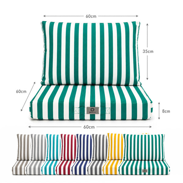 Ensemble Coussins Salon Jardin 60x60 Rayure Vert - Premium 270g (Assise + Dossier)