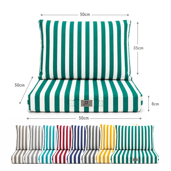Ensemble Coussins Salon Jardin 50x50 Rayure Vert - Premium 270g (Assise + Dossier)