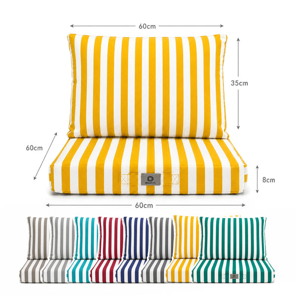 Ensemble Coussins Salon Jardin 60x60 Rayure Jaune - Premium 270g (Assise + Dossier)