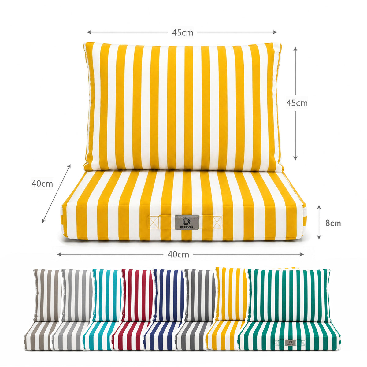 Ensemble Coussins Chaise Jardin 40x40 Rayure Jaune - Premium 270g (Assise + Dossier) – maattekening