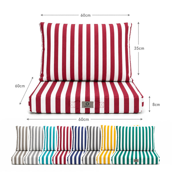 Ensemble Coussins Salon Jardin 60x60 Rayure Rouge - Premium 270g (Assise + Dossier)
