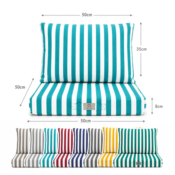 Ensemble Coussins Salon Jardin 50x50 Rayure Turquoise - Premium 270g (Assise + Dossier)