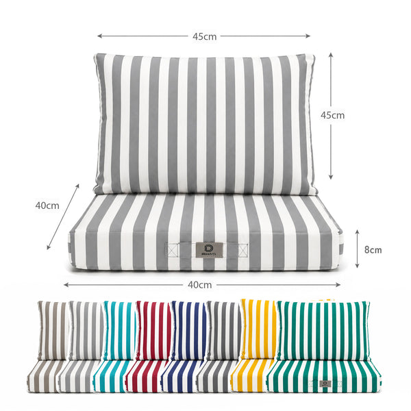 Ensemble Coussins Chaise Jardin 40x40 Rayure Gris Clair - Premium 270g (Assise + Dossier)
