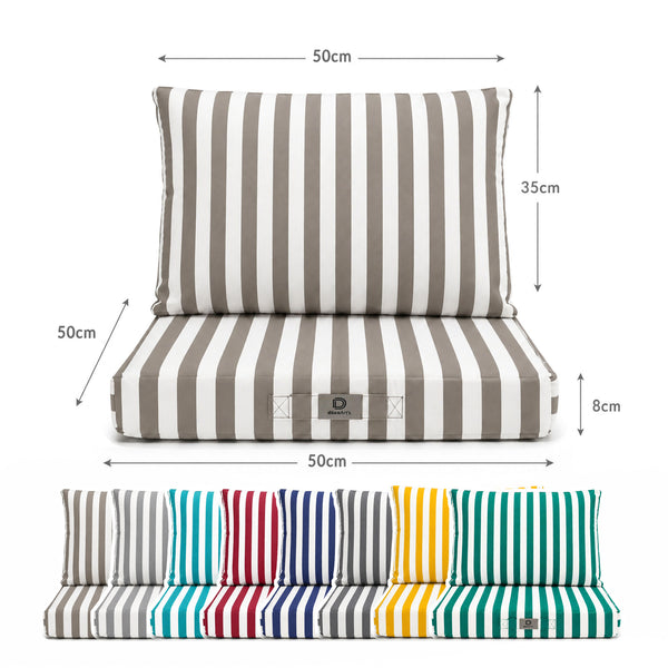 Ensemble Coussins Salon Jardin 50x50 Rayure Beige - Premium 270g (Assise + Dossier)