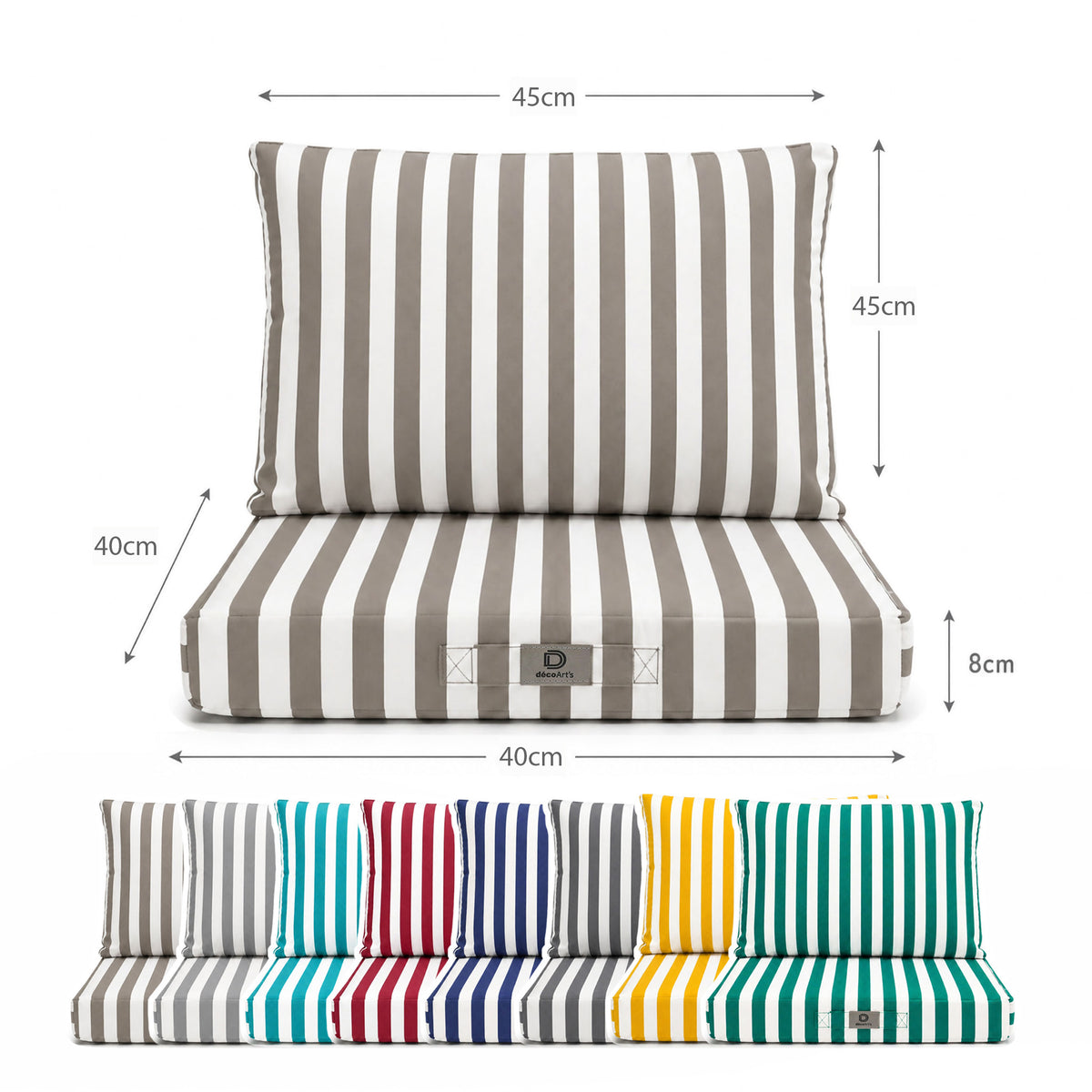 Ensemble Coussins Chaise Jardin 40x40 Rayure Beige - Premium 270g (Assise + Dossier) – maattekening