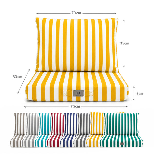 Ensemble Coussins Salon Jardin 60x70 Rayure Jaune - Premium 270g (Assise + Dossier)