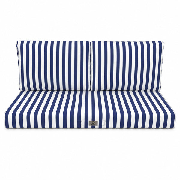Ensemble Coussins Salon Jardin 120x60 Rayure Bleu Marine - Premium 270g (1 Assise + 2 Dossiers)