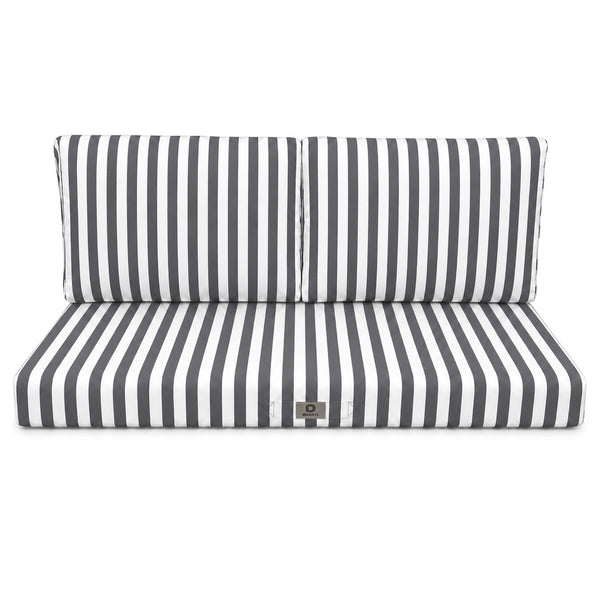 Ensemble Coussins Salon Jardin 120x60 Rayure Gris Foncé - Premium 270g (1 Assise + 2 Dossiers)