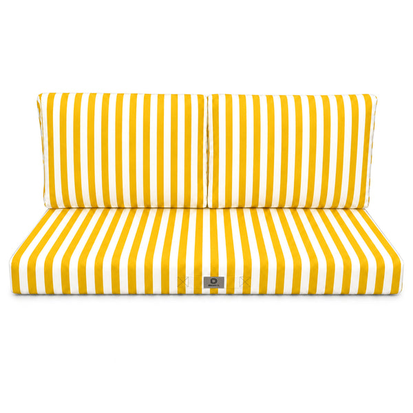 Ensemble Coussins Salon Jardin 120x60 Rayure Jaune - Premium 270g (1 Assise + 2 Dossiers)