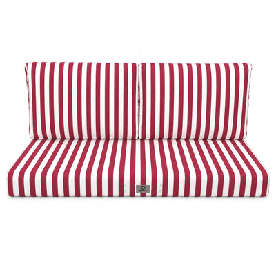 Ensemble Coussins Salon Jardin 120x60 Rayure Rouge - Premium 270g (1 Assise + 2 Dossiers)