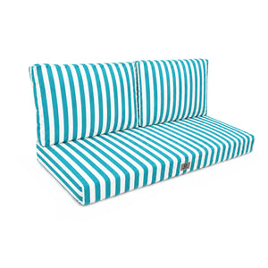 Ensemble Coussins Salon Jardin 120x60 Rayure Turquoise - Premium 270g (1 Assise + 2 Dossiers)