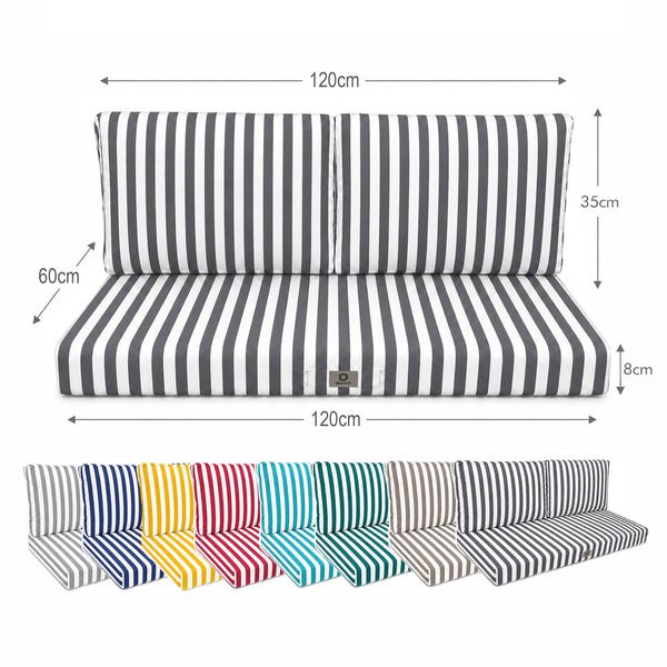 Gartenlounge-Kissen-Set 120x60 Dunkelgraue Streifen - Premium 270g (1 Sitzfläche + 2 Rückenlehnen)