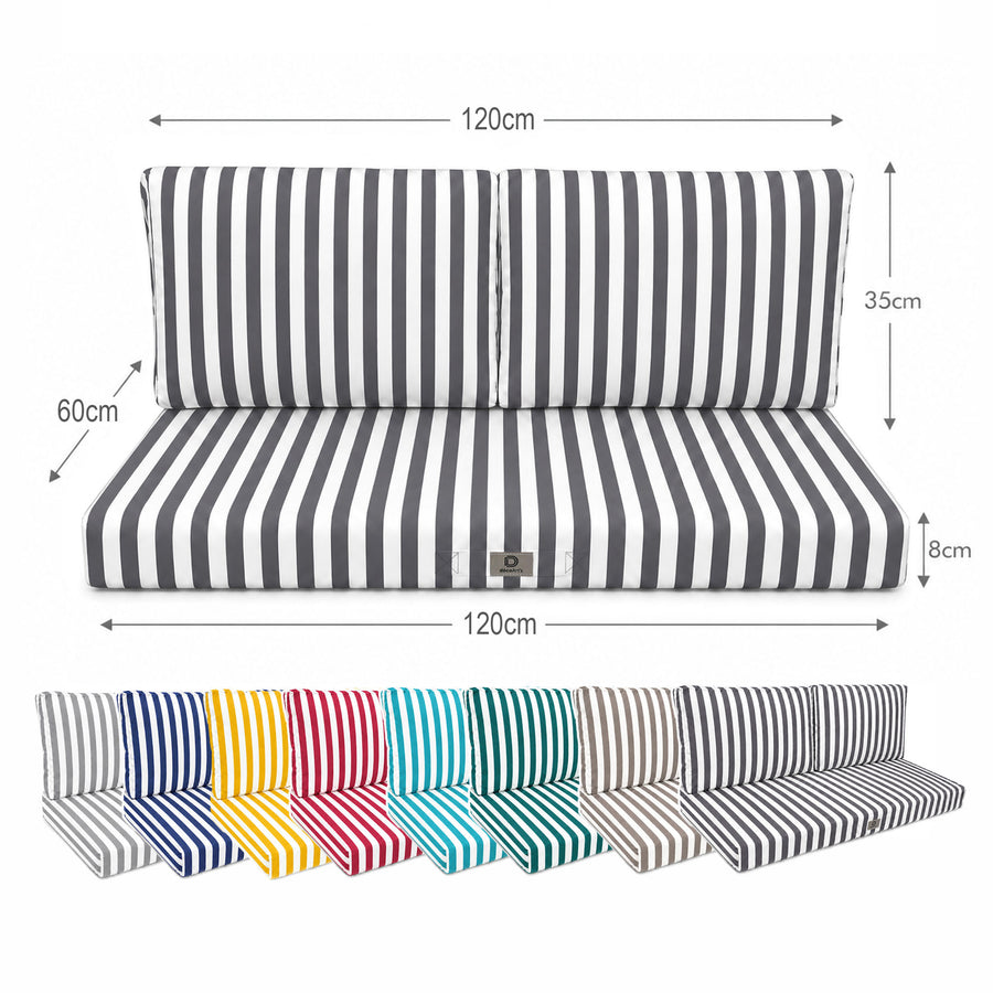 Gartenlounge-Kissen-Set 120x60 Dunkelgraue Streifen - Premium 270g (1 Sitzfläche + 2 Rückenlehnen)