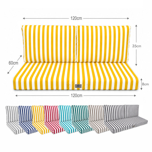 Ensemble Coussins Salon Jardin 120x60 Rayure Jaune - Premium 270g (1 Assise + 2 Dossiers)