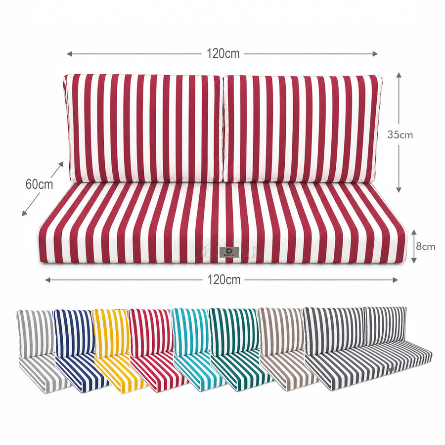 Tuinlounge kussenset 120x60 Rode strepen - Premium 270g (1 Zitting + 2 Rugleuningen)