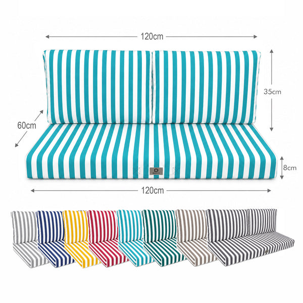Tuinlounge kussenset 120x60 Turquoise strepen - Premium 270g (1 Zitting + 2 Rugleuningen)