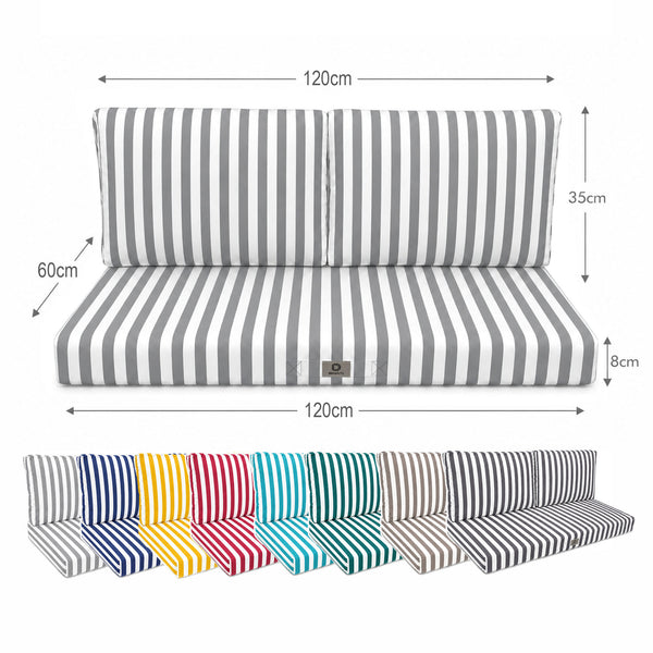 Gartenlounge-Kissen-Set 120x60 Hellgraue Streifen - Premium 270g (1 Sitzfläche + 2 Rückenlehnen)