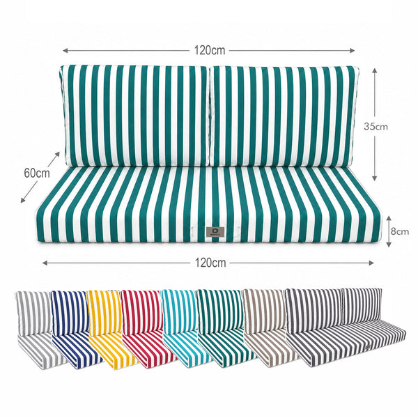 Tuinlounge kussenset 120x60 Strepen Groen - Premium 270g (1 Zitting + 2 Rugleuningen)