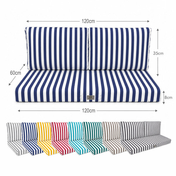 Gartenlounge-Kissen-Set 120x60 Marineblaue Streifen - Premium 270g (1 Sitzfläche + 2 Rückenlehnen)