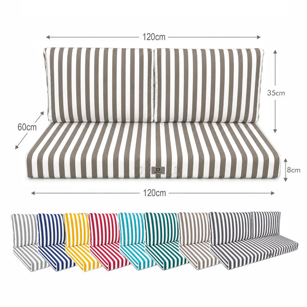 Tuinlounge kussenset 120x60 Beige strepen - Premium 270g (1 Zitting + 2 Rugleuningen)