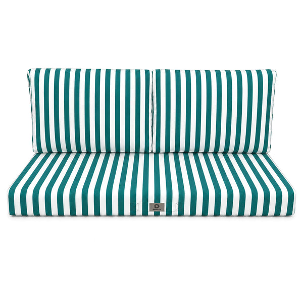 Ensemble Coussins Salon Jardin 120x60 Rayure Vert - Premium 270g (1 Assise + 2 Dossiers)
