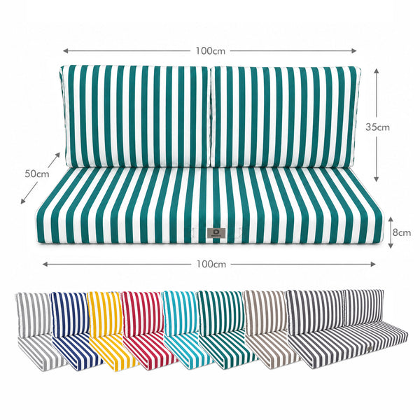 Tuinlounge kussenset 100x50 Strepen Groen - Premium 270g (1 Zitting + 2 Rugleuningen)
